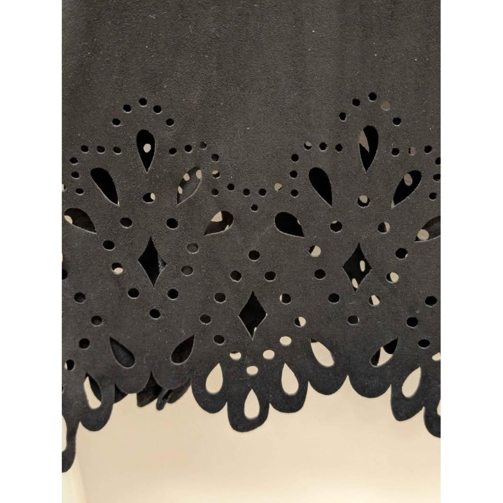 Bob Mackie Wearable Art Women's L Black Laser Cut Jacket Faux Suede Open Front - Picture 3 of 10